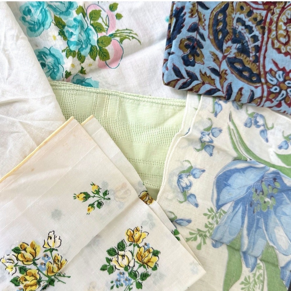 Vintage Handkerchief Lot of 6 Floral Paisley Cotton Linen Mixed Prints